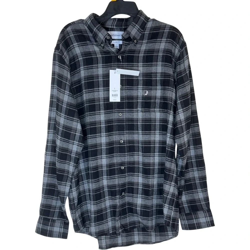 Saddlebred Classic Fit Plaid Flannel Shirt Womens Large Fog Grey Button Down NWT - Picture 7 of 8
